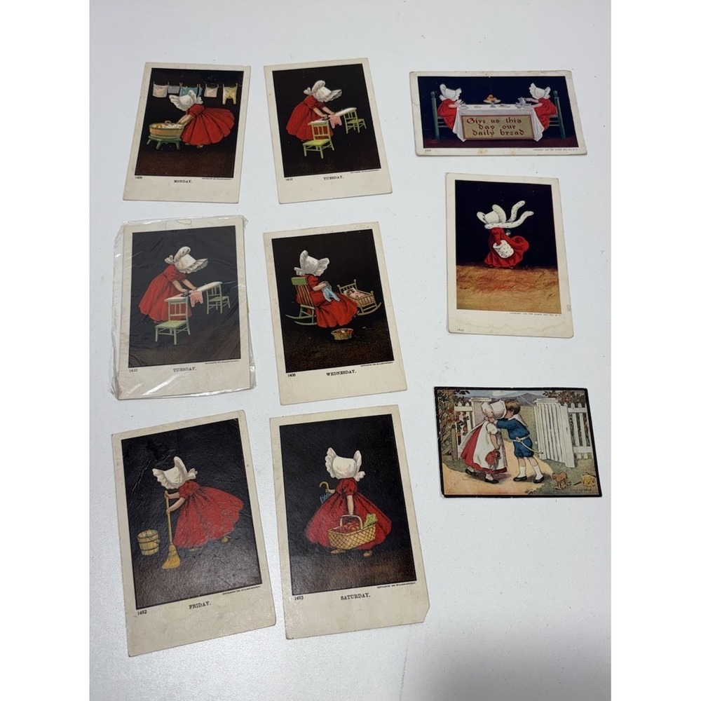 Lot Women postcard Sunbonnet Girls Days of the Week‎ Ullman Vintage